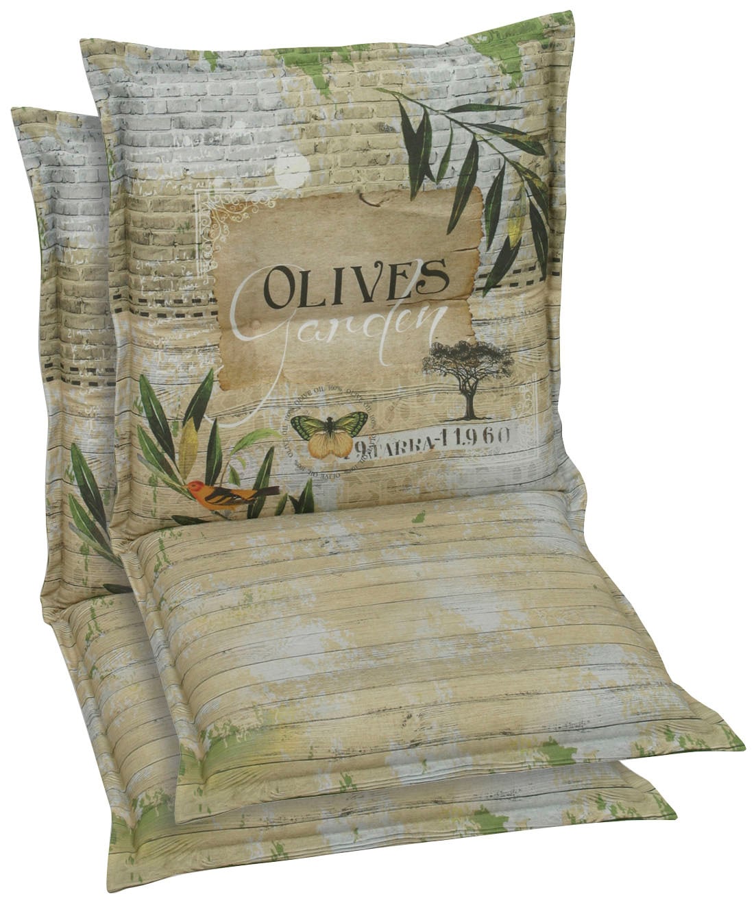 Sesselauflage GO-DE, grün (grün, braun), B:100cm H:7cm T:50cm, Obermaterial: 60% Baumwolle, 40% Polyester, Polsterauflagen