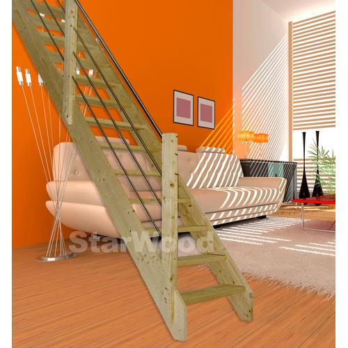 „STARWOOD Raumspartreppe „“MassivholzKorfu, mit Holz-Edelstahl Links““ Treppen Durchgehende Wangenteile Gr. gerade, beige (natur) Treppen“