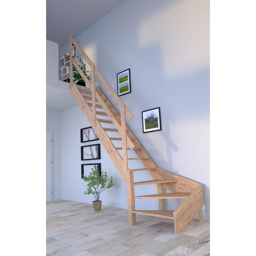 „STARWOOD Raumspartreppe „“Massivholz Rhodos, Holzgeländer““ Treppen gewendelt Links, Durchgehende Wangenteile Gr. gewendelt, beige (natur) Treppen“