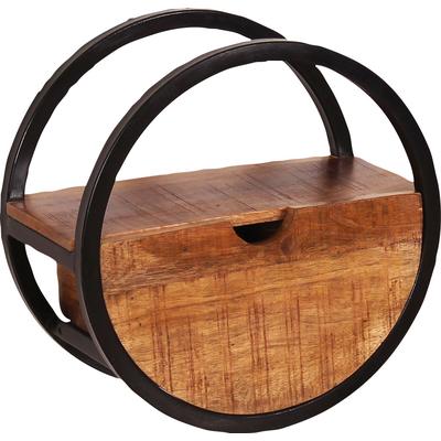 Wandregal SIT, schwarz (natur, schwarz), B:40cm H:40cm T:20cm, Massivholz, Metall, Regale, Mit Schublade aus Mangoholz Image