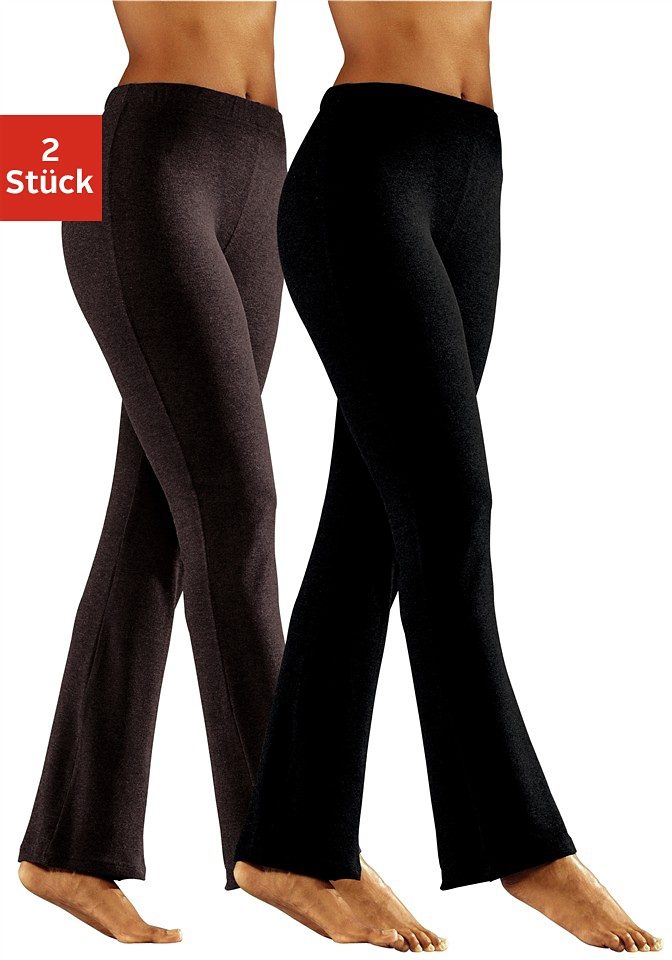 Jazzpants VIVANCE ACTIVE, Damen, Gr. 48/50, N-Gr, braun (1x schwarz, 1x braun), Single Jersey, Obermaterial: 95% Baumwolle, 5% Elasthan. Obermaterial Melange: 60% Baumwolle, 35% Polyester, 5% Elasthan, unifarben, Basic lang, Hosen, mit leicht... Image