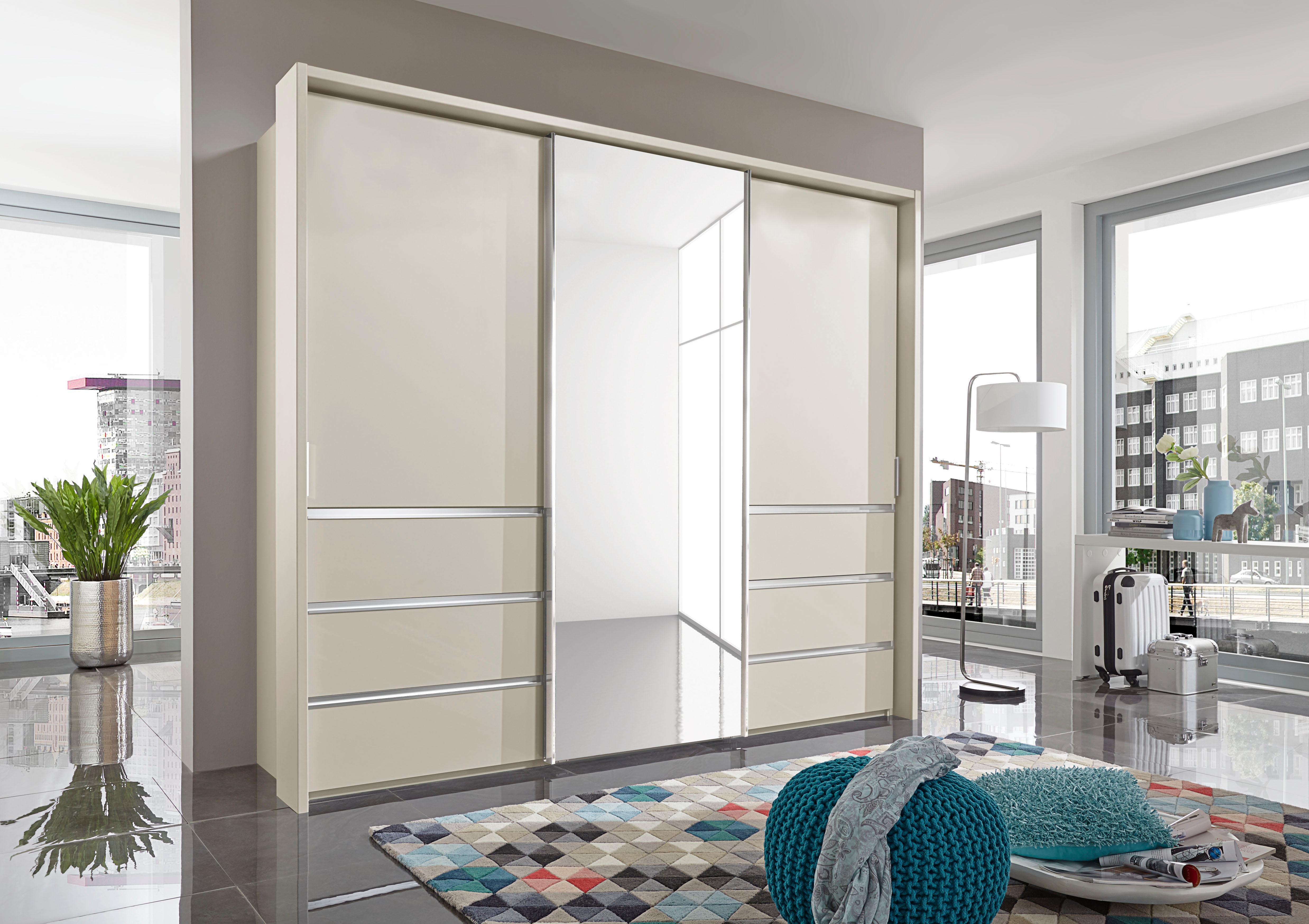 Schwebetürenschrank WIEMANN "Malibu", beige (champagner, spiegel), B:250cm H:236cm T:67cm, Schränke, Schwebetürenschrank, mit Spiegel