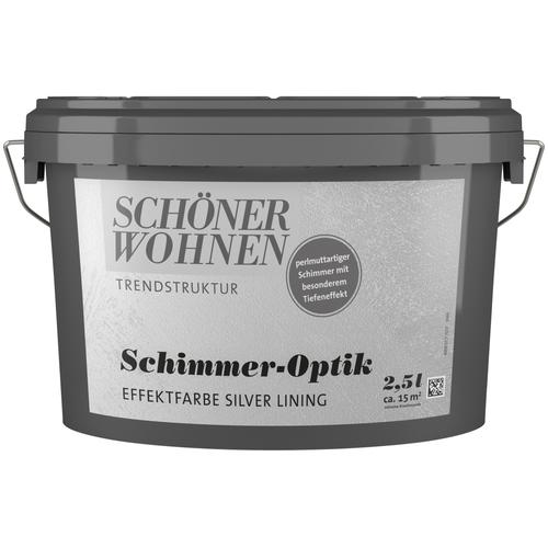 „SCHÖNER WOHNEN-FARBE Wand- und Deckenfarbe „“Schimmer-Optik Effektfarbe““ Farben 2,5 L, silver lining, perlmuttartiger Schimmer mit besonderem Effekt Gr. 2,5 l 2500 ml, silberfarben (silver lining) Wandfarbe bunt“