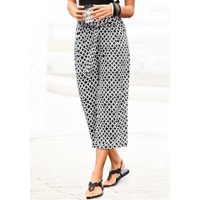 Culotte LASCANA, Damen, Gr. 42, N-Gr, schwarz-weiß (schwarz, sand, bedruckt), Jersey, Obermaterial: 95% Viskose, 5% Elasthan, bedruckt, modisch, figurumspielend 7/8-Länge, Hosen, mit Alloverdruck, 7/8-Hose, Jerseyhose, Topseller Image