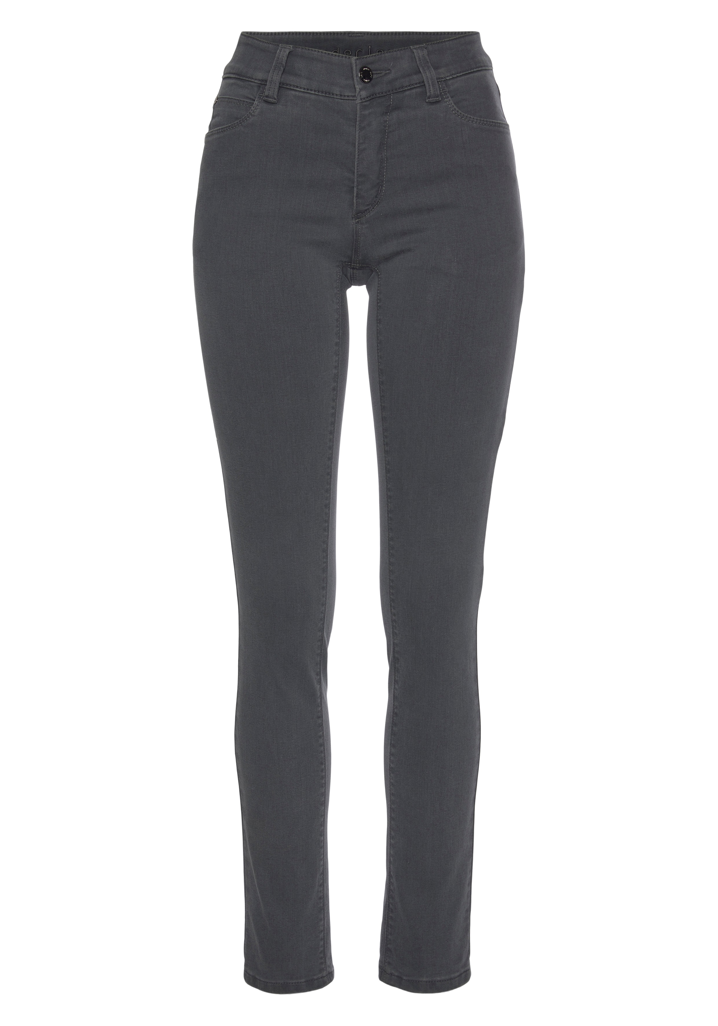 Slim-fit-Jeans WONDERJEANS "Classic", Damen, Gr. 40, Länge 30, grau (dunkelgrau used), Denim/Jeans, Obermaterial: 65% Baumwolle, 29% Polyester, 6% Elasthan, Abriebeffekte, figurbetont knöchellang, Jeans Slim-fit-Jeans, Klassischer gerader Schnitt