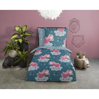 Kinderbettwäsche GOOD MORNING "Princesse", blau (blau, rosa), B/L: 135cm x 200cm, , Renforcé, B/L: 80cm x 80cm, Renforcu00e9, Obermaterial: 100% Baumwolle, Bettwäsche, Baumwolle, 135x200, Reißverschluss, Wendeoptik, Mädchen, prinzessin