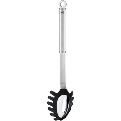 Nudellöffel RÖSLE, schwarz (edelstahlfarben, schwarz), B:7cm H:6,5cm, Edelstahl 18/10, Silikon, Kochlöffel, Spaghettiheber mit Aufhängeöse, Edelstahl 18/10, spülmaschinengeeignet