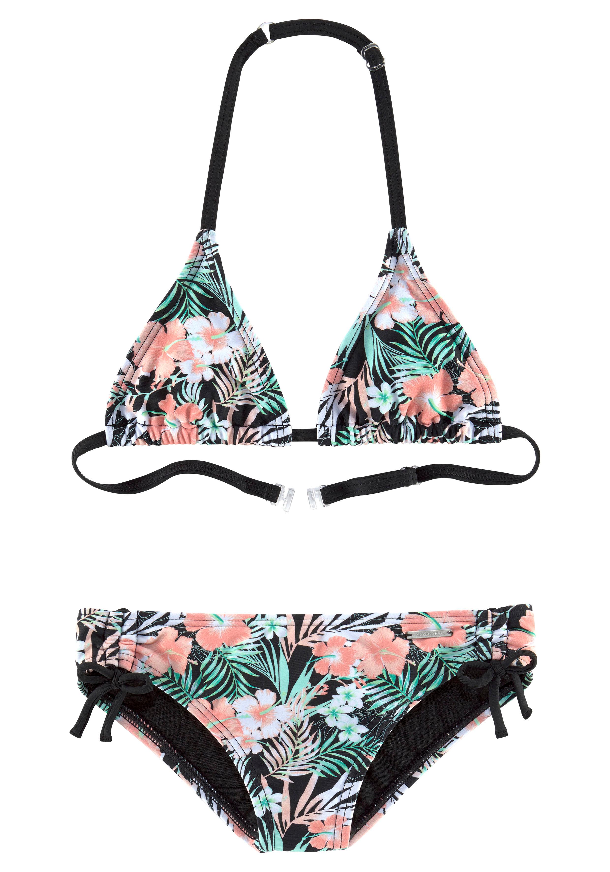 Triangel-Bikini CHIEMSEE, Kinder, Gr. 122/128, N-Gr, schwarz (schwarz, bedruckt), Polyamid, Bikini-Sets, mit floralem Design Image
