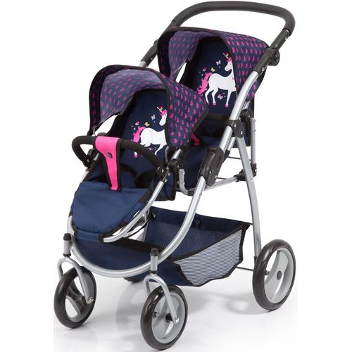 „Puppen-Zwillingsbuggy BAYER „“blau/Einhorn““ Puppenwagen blau (blau, einhorn) Kinder Puppenwagen -trage“