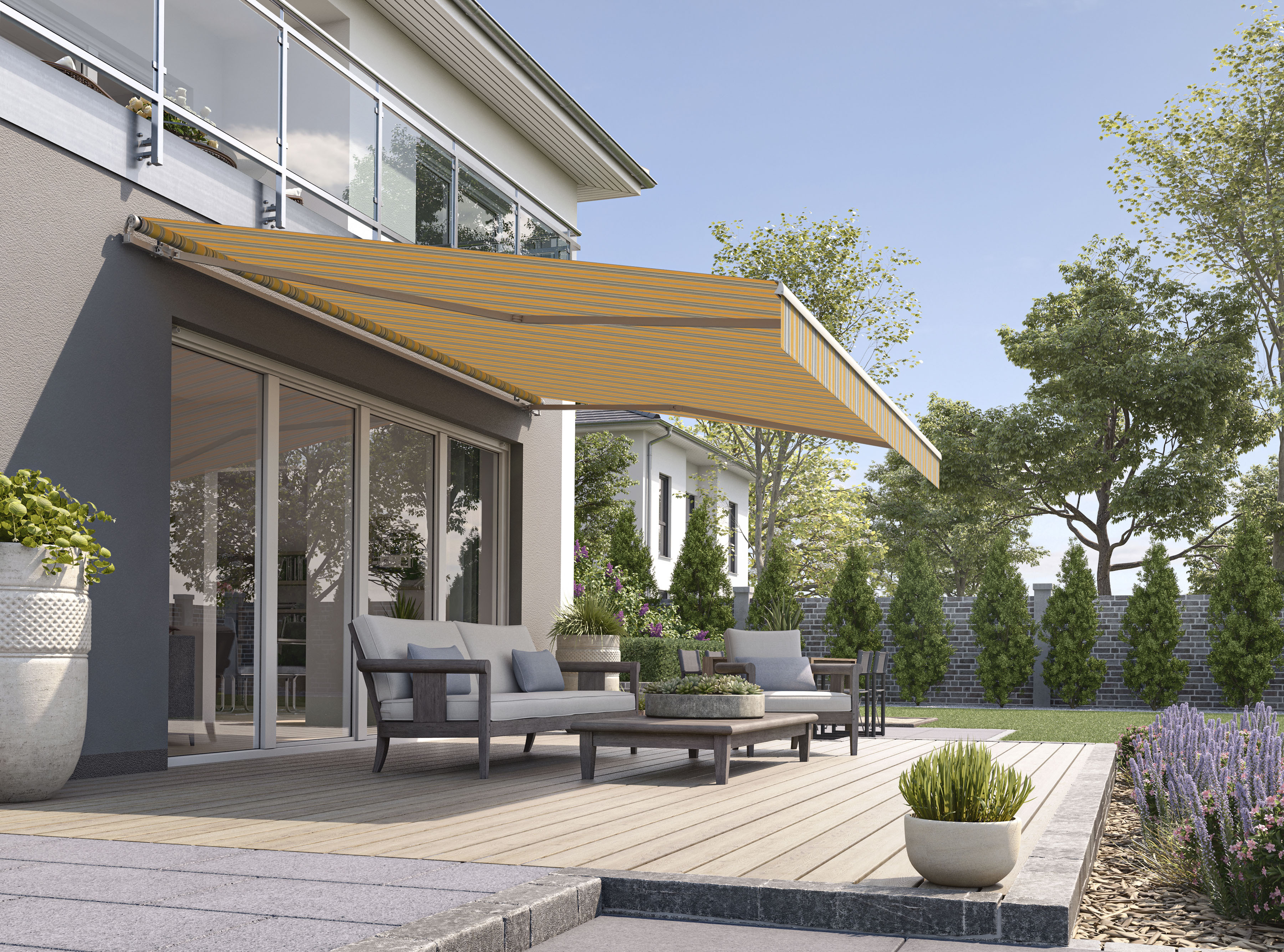 Gelenkarmmarkise WISMAR Gr. 10, bunt (grau, blau, gelb), B:500cm, Polyacryl, Markisen, B: 500 cm, in versch. Ausfällen und Dessins