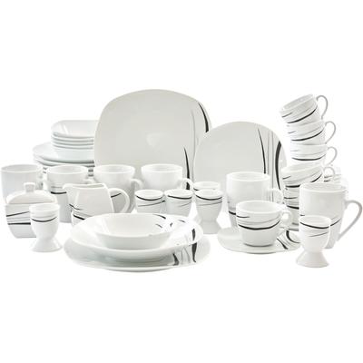 Kombiservice RETSCH ARZBERG "Geschirr-Set, Service Cosmos", schwarz-weiß (weiß, grau, schwarz), 62 tlg., Porzellan, Geschirr-Sets, 62 Teile, für 6 Personen Image
