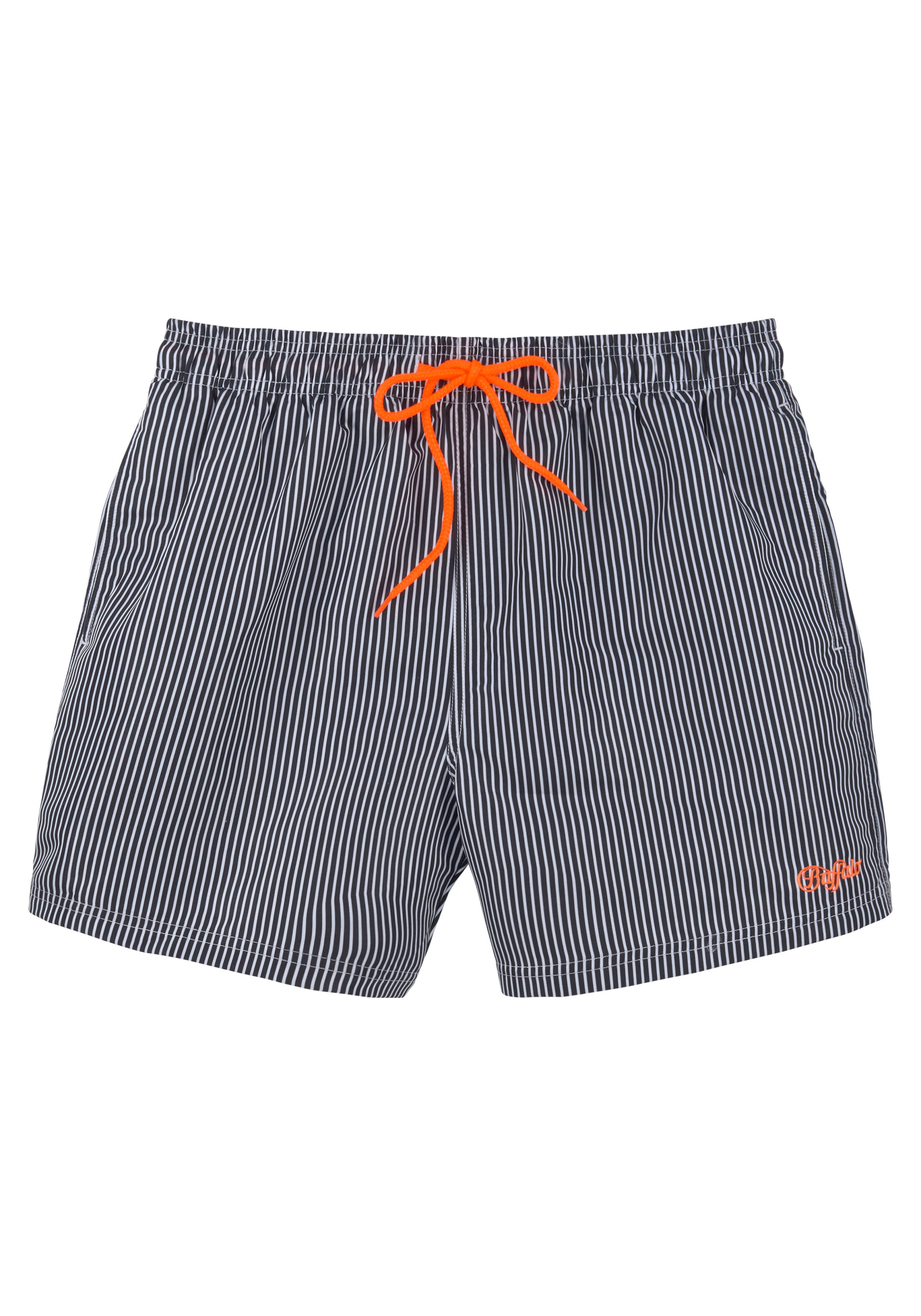 Badeshorts BUFFALO, Herren, Gr. XL (54/56), N-Gr, schwarz-weiß (schwarz, weiß), Microfaser, Microfaser, Polyester, Recycling-Polyester, gestreift, Badehosen, in feinem Streifenlook Image