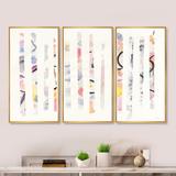 Design Art Multi-Color Geometric Bars - Modern & Contemporary Framed Canvas Wall Art Set Of 3 Canvas, Wood in White | 32 H x 48 W x 1 D in | Wayfair