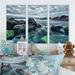 Rosecliff Heights Sea Waves Impacting Rock On The Beach - Nautical & Coastal Framed Canvas Wall Art Set Of 3 Canvas, in White | Wayfair