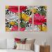 Red Barrel Studio® Red & Yellow Tropical Flowers On Black & White - Patterned Framed Canvas Wall Art Set Of 3 Metal in Black/Green/Red | Wayfair