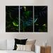 Bayou Breeze Toned Tropical Leaves On Black VI - Tropical Framed Canvas Wall Art Set Of 3 Metal in Black/Green | 32 H x 48 W x 1 D in | Wayfair