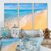 Rosecliff Heights Blue Ocean w/ Orange Beach - Nautical & Coastal Framed Canvas Wall Art Set Of 3 Canvas, in White | 28 H x 36 W x 1 D in | Wayfair