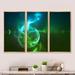 Orren Ellis Glowing Green Circles - Abstract Framed Canvas Wall Art Set Of 3 Metal in Blue/Green | 32 H x 48 W x 1 D in | Wayfair