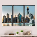 Latitude Run® New York City Skyline Panorama - 3 Piece Floater Frame Photograph on Canvas Canvas, Wood in White | 28 H x 36 W x 1 D in | Wayfair