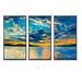 Rosecliff Heights Orange Sunset w/ Blue Sky - 3 Piece Floater Frame Painting on Canvas Canvas, Wood in White | 28 H x 36 W x 1 D in | Wayfair