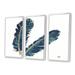 Dakota Fields Gold Indigo Feathers IV - Bohemian & Eclectic Framed Canvas Wall Art Set Of 3 Canvas, Wood in White | 28 H x 36 W x 1 D in | Wayfair