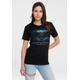 T-Shirt LOGOSHIRT "Batman v Superman - Justice" Gr. XS, schwarz Damen Shirts Print mit großem Superhelden-Print