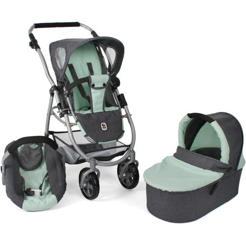 „Kombi-Puppenwagen CHIC2000 „“Emotion All In 3in1, Grau-Mint““ Puppenwagen grün (grau, mint) Kinder Puppenwagen -trage inkl. Babywanne, Babyschale und Sportwagenaufsatz“