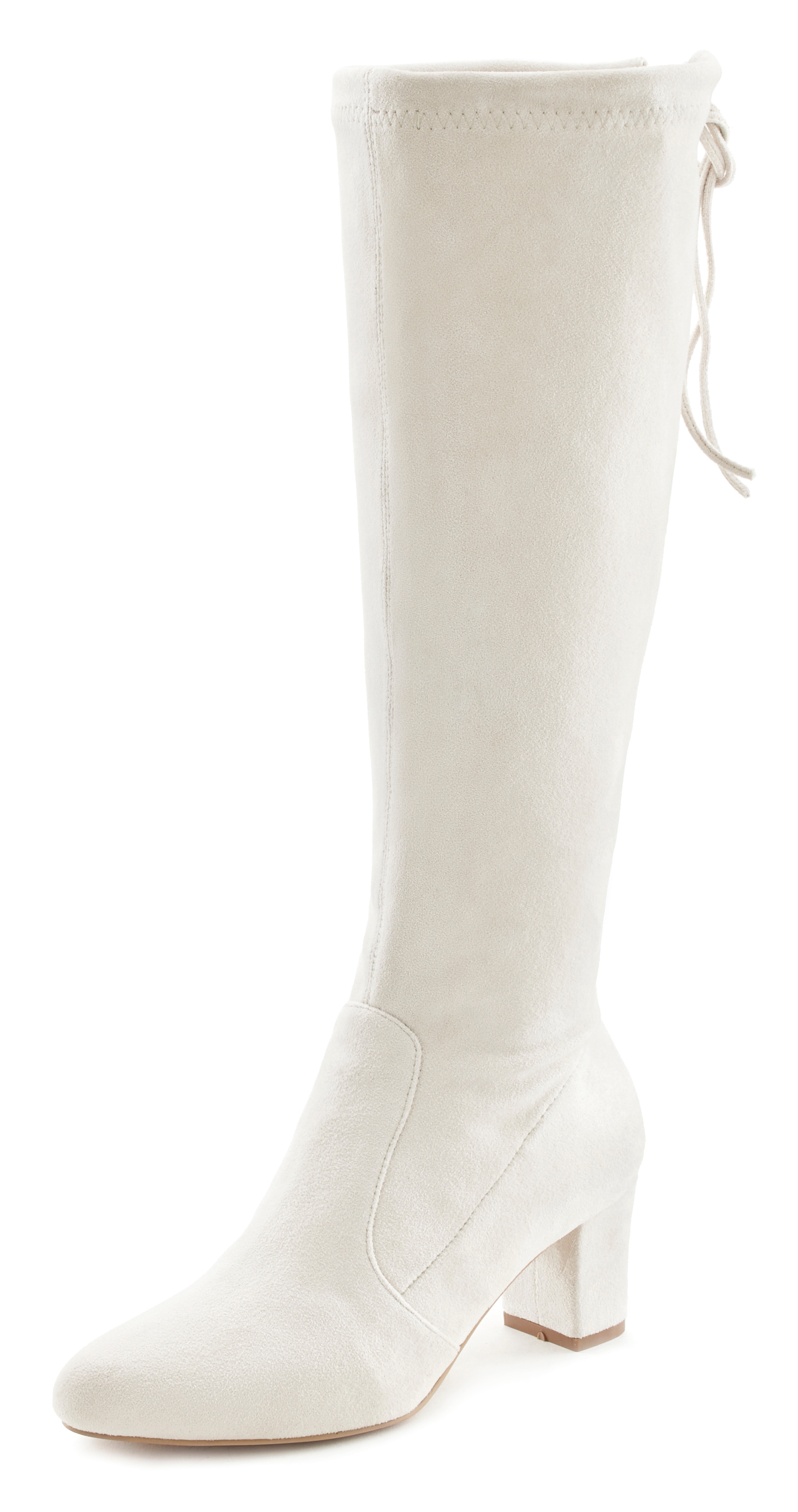 Schlupfstiefel LASCANA, Damen, Gr. 37, beige (creme), Obermaterial: 100% Textilmaterial. Futter: 100% Textilmaterial. Decksohle: 100% Lederimitat. Laufsohle: 100% Synthetik, unifarben, Schuhe, Schlupfboots, Slouchy Boots, Slip-On, Stretch &...