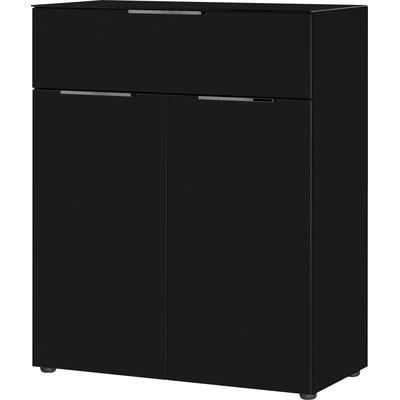 Kombikommode GERMANIA "Oakland", schwarz, B:83cm H:102cm T:42cm, Spanplatte, Glas, Sicherheitsglas ESG, Sideboards, Brei