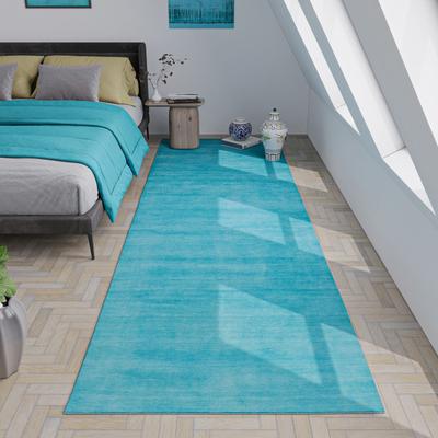 Läufer MORGENLAND "LORIBAFT TEPPSTAR", blau (türkis), B:80cm H:15mm L:300cm, Wolle, Teppiche, reine Schurwolle Unifarben Image