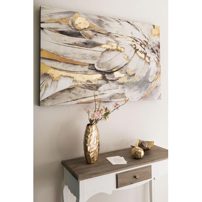 Ölbild "Gemälde Federn, weiß/goldfarben", gold (farbe bild(er): weiß, gold), B:80cm H:120cm T:3,8cm, MYFLAIR MÖBEL & ACCESSOIRES, Bilder, Bild auf Leinwand, 80x120 cm, Wohnzimmer Image