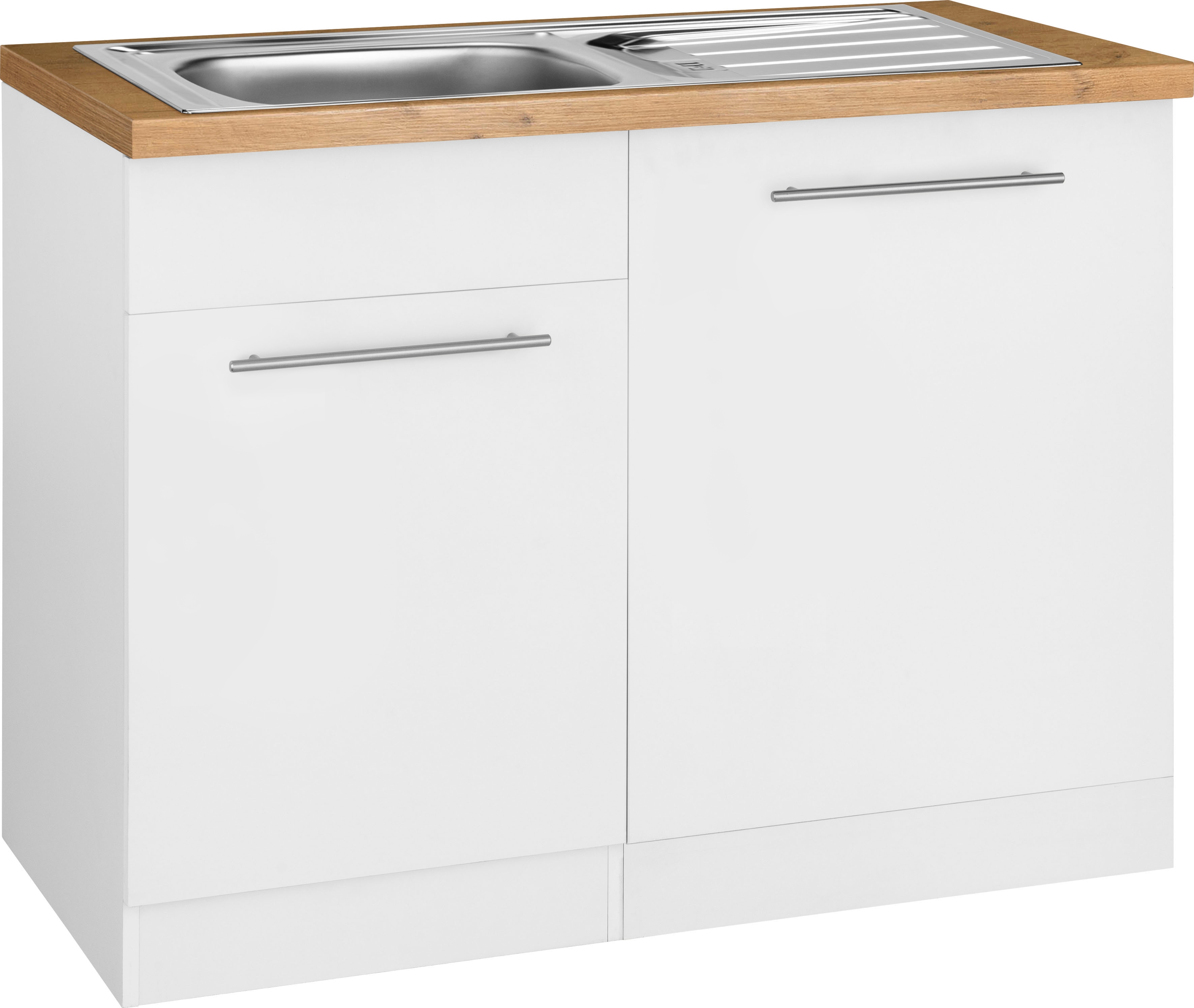 Spülenschrank WIHO KÜCHEN "Unna", weiß (front und korpus: weiß, arbeitsplatte: kastelleiche), B:110cm H:85cm T:60cm, Schränke, 110 cm breit, inkl. Tür/Sockel/Griff für Geschirrspüler Image