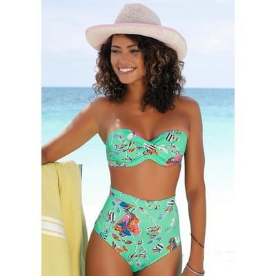 Bügel-Bandeau-Bikini-Top SUNSEEKER "Jam", Damen, Gr. 36, Cup B, bunt (türkis, bunt), Microfaser, bedruckt, floral, Bikini-Oberteile, mit Wickeloptik Image
