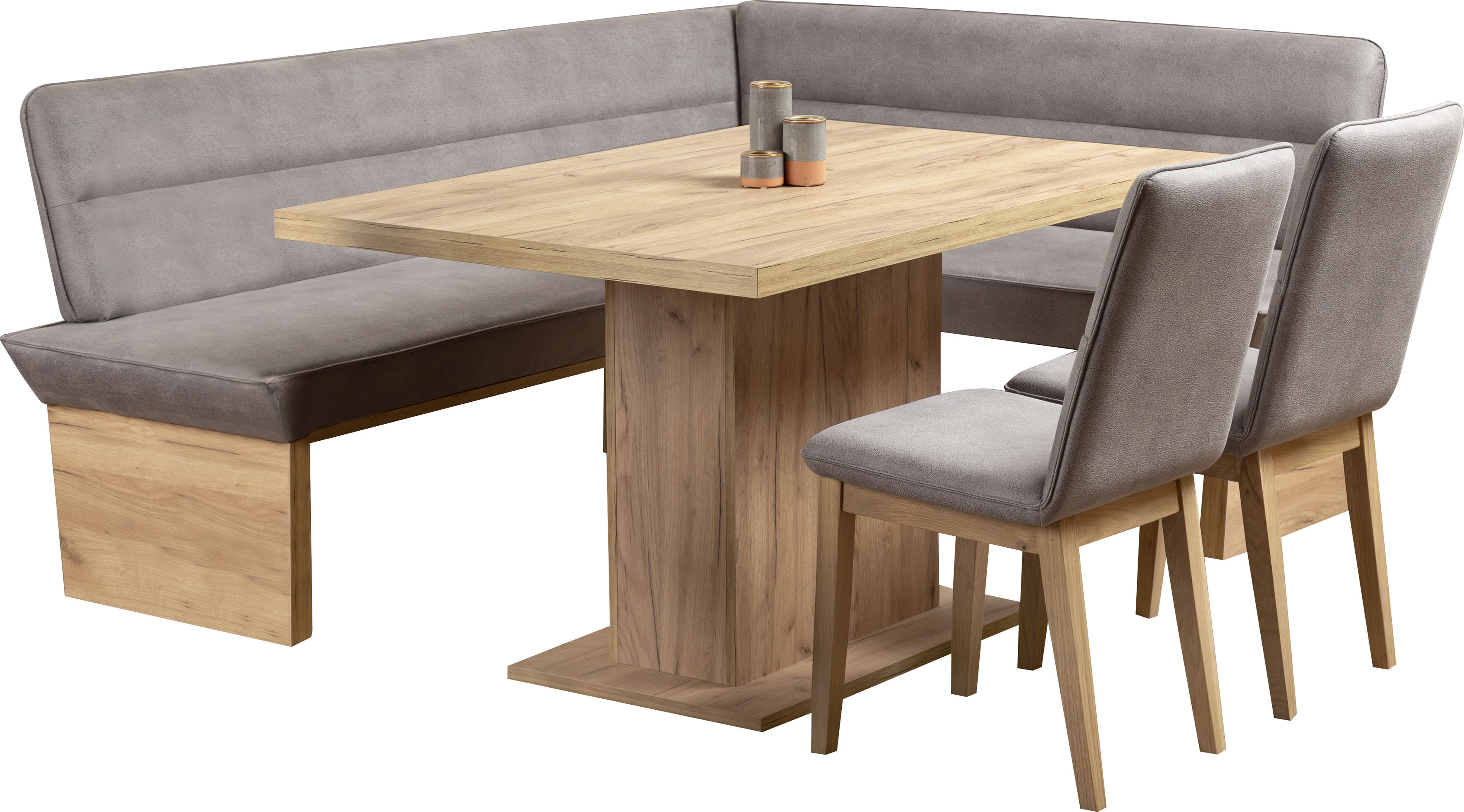 Eckbankgruppe HOME AFFAIRE "Beluna + Cross Essecke Sitzgruppe Eckbank Küchenbank BESTSELLER", grau (grau,), B:210cm H:89cm T:169cm, FSC-zertifizierter Holzwerkstoff, FSC-zertifiziertes Massivholz, Polyester, Sitzmöbel-Sets, Sitzgruppe Esszimmer...