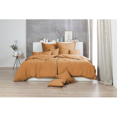 Bettwäsche PRIMERA "Stone-Washed in Gr. 135x200, 155x220 oder 200x200 cm", gelb (curry), B/L: 155cm x 220cm, , Renforcé, B/L: 80cm x 80cm, Renforcu00e9, Obermaterial: 100% Baumwolle, Bettwäsche, 100% Baumwolle, Bettwäsche in feinem Knitterlook,... Image