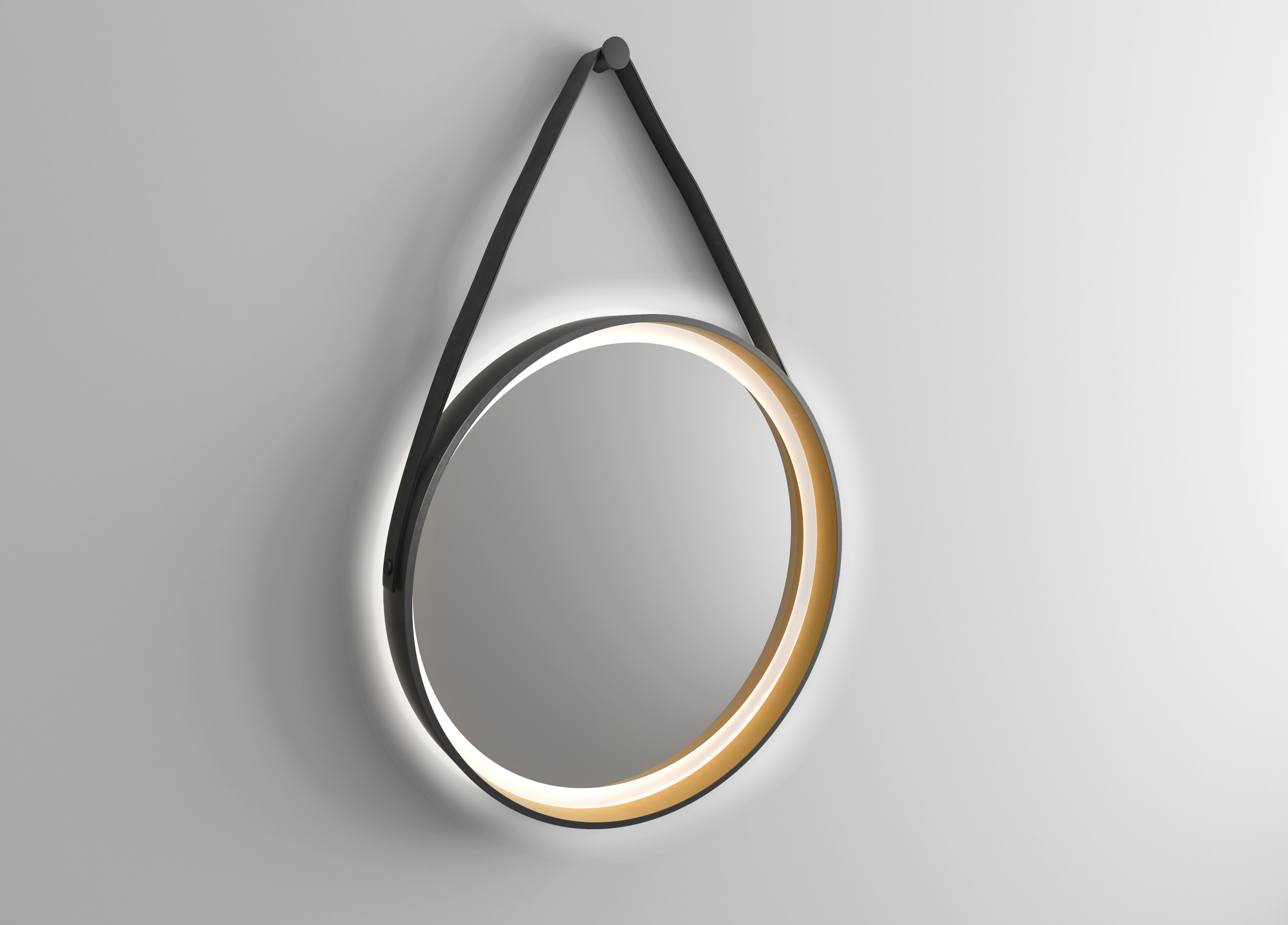 Badspiegel TALOS "Golden Summer", schwarz, Ø:55cm, Aluminium, Spiegel, Badspiegel, Durchmesser 55 cm, mit LED-Beleuchtung