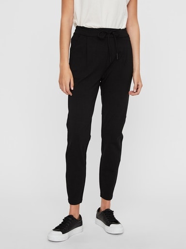 Jogger Pants VERO MODA "VMEVA", Damen, Gr. L, Länge 30, schwarz, Milano Rib, Obermaterial: 65% Viskose, 30% Nylon, 5% Elasthan, unifarben, loose fit 7/8-Länge, Hosen
