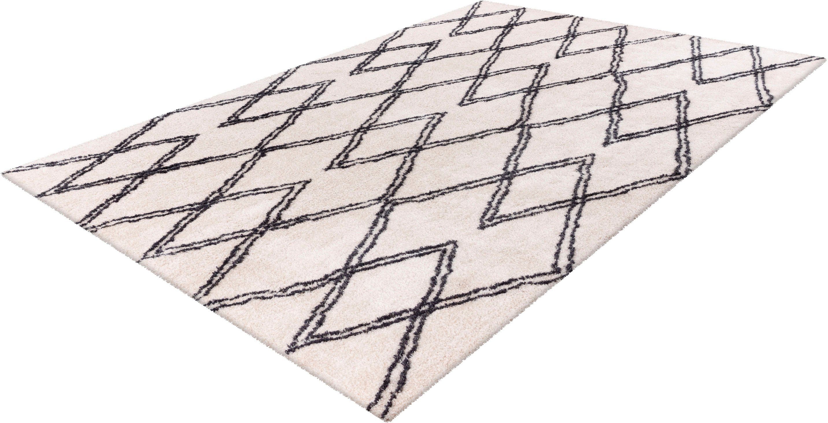 Hochflor-Teppich MY HOME "Leasly" Gr. 3, beige (elfenbeinfarben), B:120cm H:27mm L:170cm, Kunstfaser, Teppiche, retro, Teppich im Rauten-Muster, weich Image