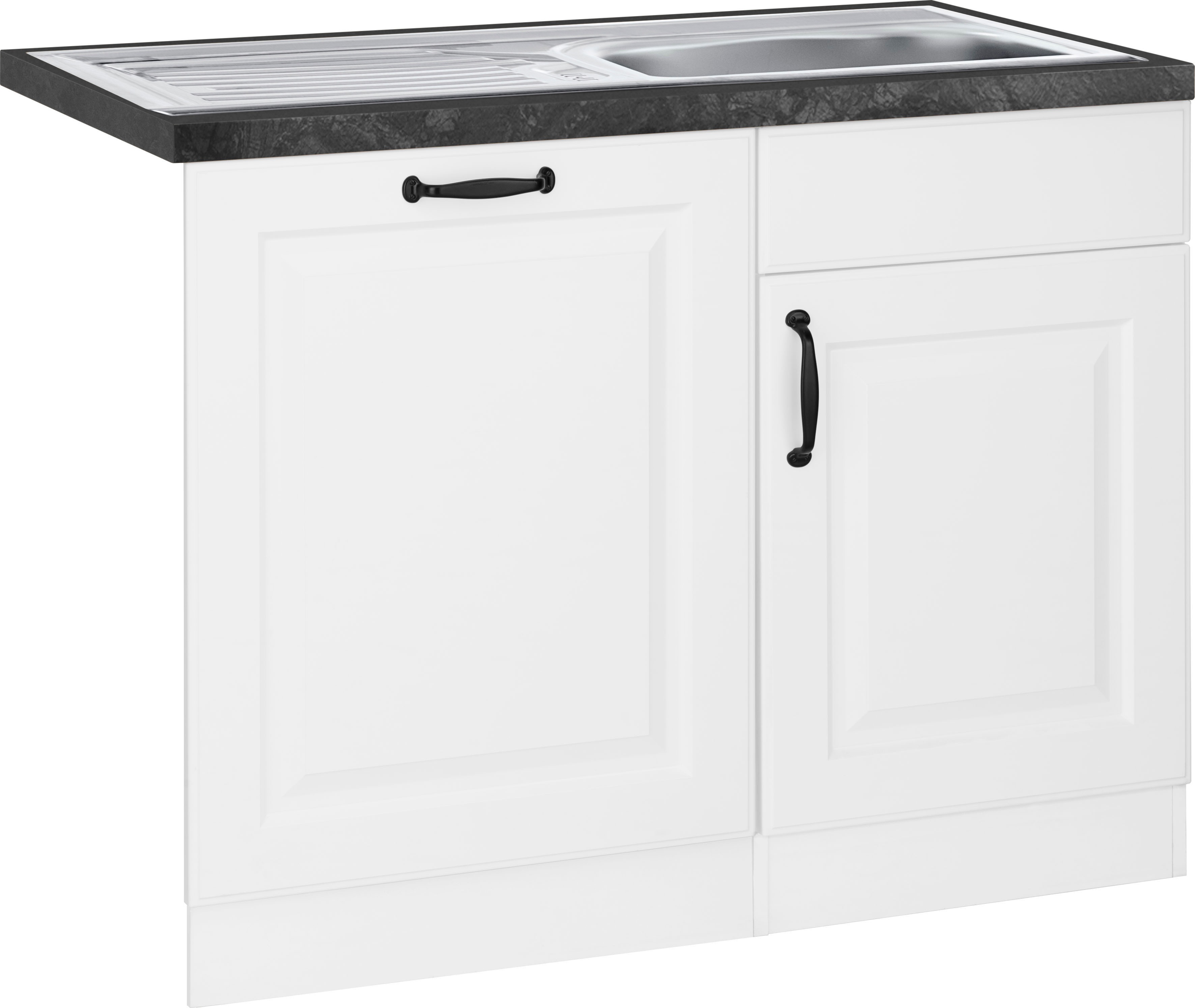 Spülenschrank WIHO KÜCHEN "Erla", weiß (front: kassette weiß, korpus: weiß, arbeitsplatte: granit schwarz), B:110cm H:86cm T:60cm, Schränke, 110 cm breit, inkl. Tür/Sockel für Geschirrspüler Image