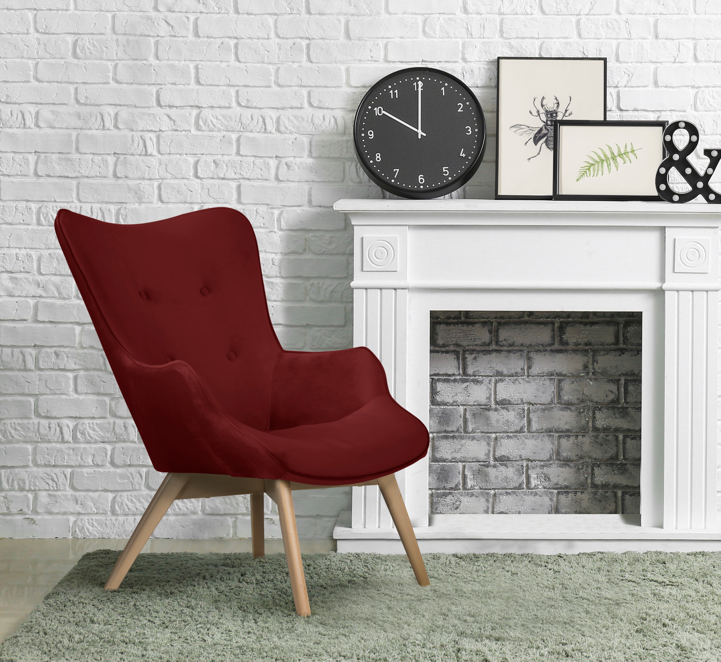 Sessel ANDAS "Nicko", rot (dunkelrot), B:71cm H:96cm T:86cm, 100% Polyester, Sessel, Design-Sessel Sessel mit Hocker Lounge-Sessel Einzelsessel, wahlweise mit und ohne Hocker