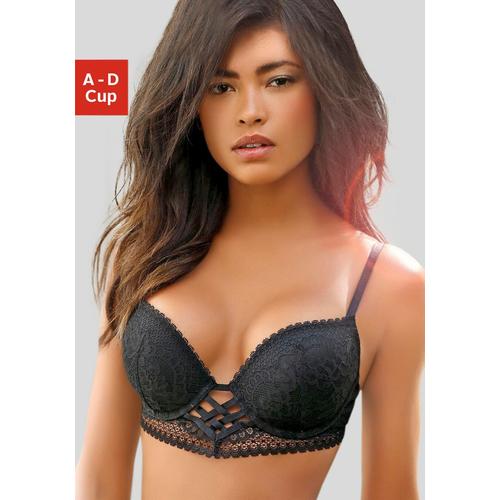 Push-up-BH LASCANA Gr. 85, Cup D, schwarz Damen BHs BH Hochzeitsdessous Hochzeitswäsche Push-up-BH Reizwäsche Spitzen-BH Spitzenwäsche Spitzen-BHs mit entzückender Flechtoptik, sexy Dessous