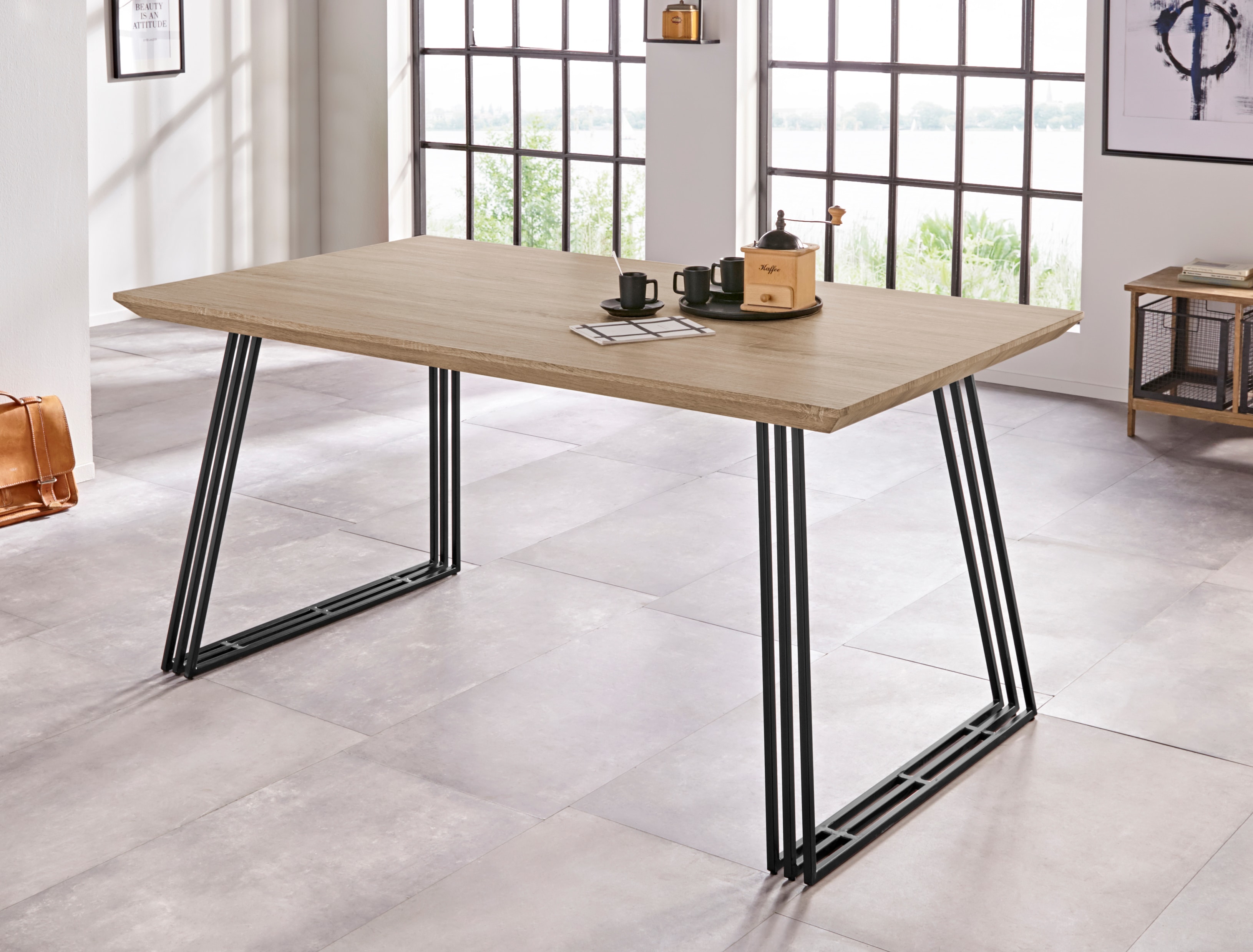 Esstisch HOME AFFAIRE "Kairo", braun (eichefarben, schwarz), B:160cm H:76cm T:90cm, Tische, Rechteckiger Esstisch Esstisch Holz-Esstische, Breite ca. 160 cm