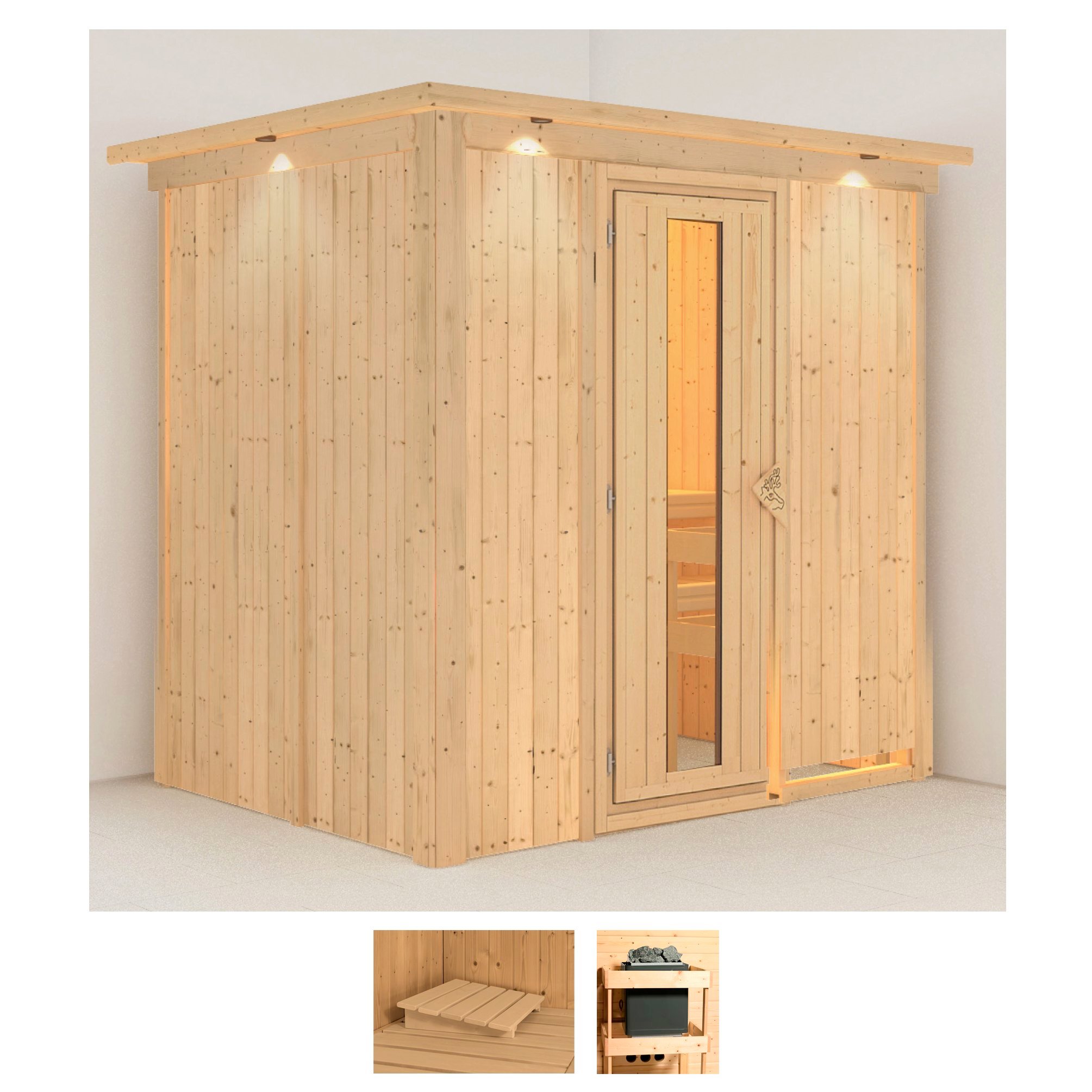 Sauna KARIBU "Finja", beige (naturbelassen), ohne Ofen, (ohne Ofen), Saunen, ohne Ofen Image