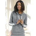 Kapuzensweatshirt BENCH. LOUNGEWEAR, Damen, Gr. 40/42, grau (stone, weiß), Jersey, Interlock, Obermaterial: 60% Baumwolle, 40% Polyester, unifarben mit Farbeinsatz, Basic, bequem hüftlang, Langarm Rippbündchen, Sweatshirts, mit Seitenstreifen und...