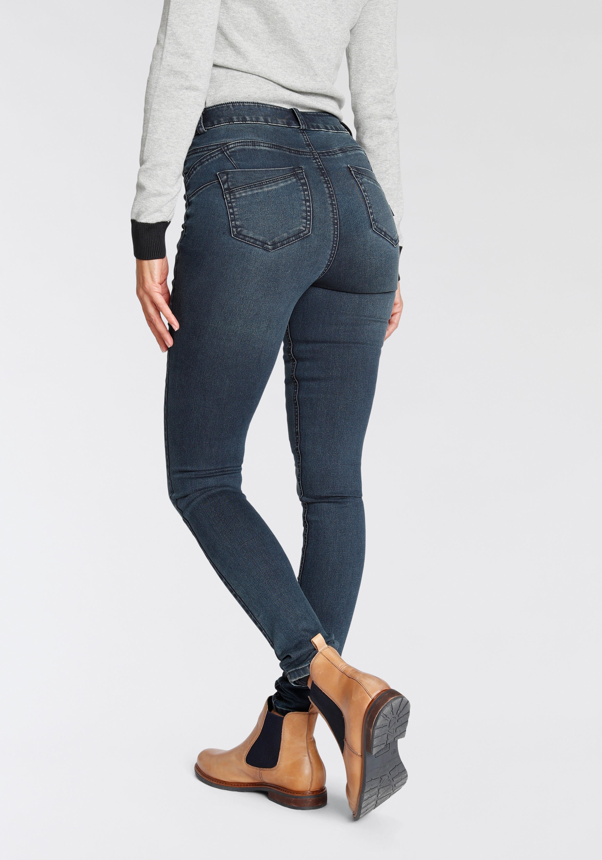 Skinny-fit-Jeans ARIZONA "Ultra Stretch", Damen, Gr. 36, N-Gr, blau (dunkelblau us), Denim/Jeans, Obermaterial: 63% Baumwolle, 32% Polyester, 5% Elasthan, skinny fit lang, Jeans, skinny-fit, betonte Taille, shaping-Effekt, high Waist, Topseller Image