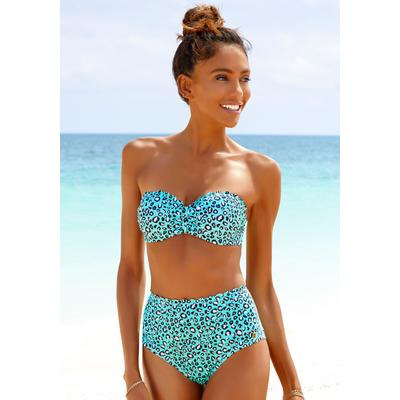 Bügel-Bandeau-Bikini-Top LASCANA "Mae", Damen, Gr. 40, Cup B, grün (mint, bedruckt), Polyamid, bedruckt, Animalprint, Bikini-Oberteile, farbenfroher Animalprint, wattierte Cups, abnehmbare Träger Image