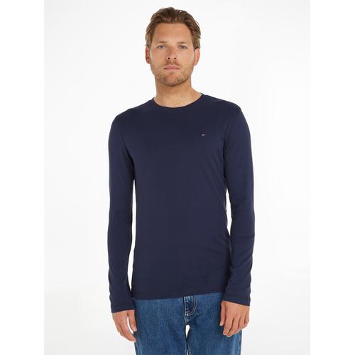 Langarmshirt TOMMY JEANS ""TJM ORIGINAL RIB LONGSLEEVE TEE"", Herren, Gr. S (46), schwarz (schwarz iris), Obermaterial: 100% Baumwolle, unifarben, Basic, schmal, Rundhals, Langarm, Shirts