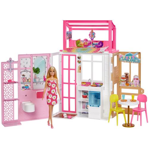 "Puppenhaus BARBIE ""klappbar inkl. Puppe (blond) und Zubehör"" Puppenhäuser rosa (rosa, weiß) Kinder Altersempfehlung zum Mitnehmen; klappbar"