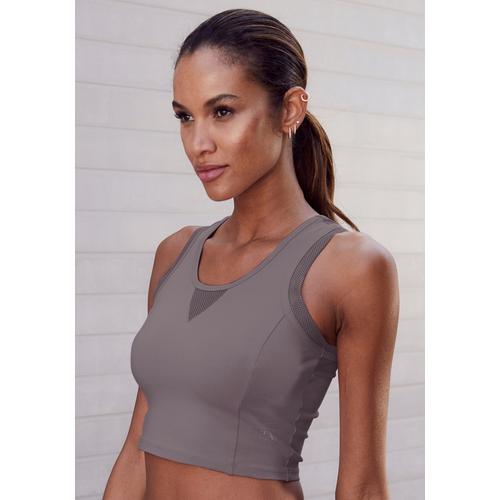 Funktionsshirt LASCANA ACTIVE Gr. XS (32/34), grau (stone) Damen Shirts Sportbekleidung Sporttop Tops mit Racerback und Mesh-Einsätzen