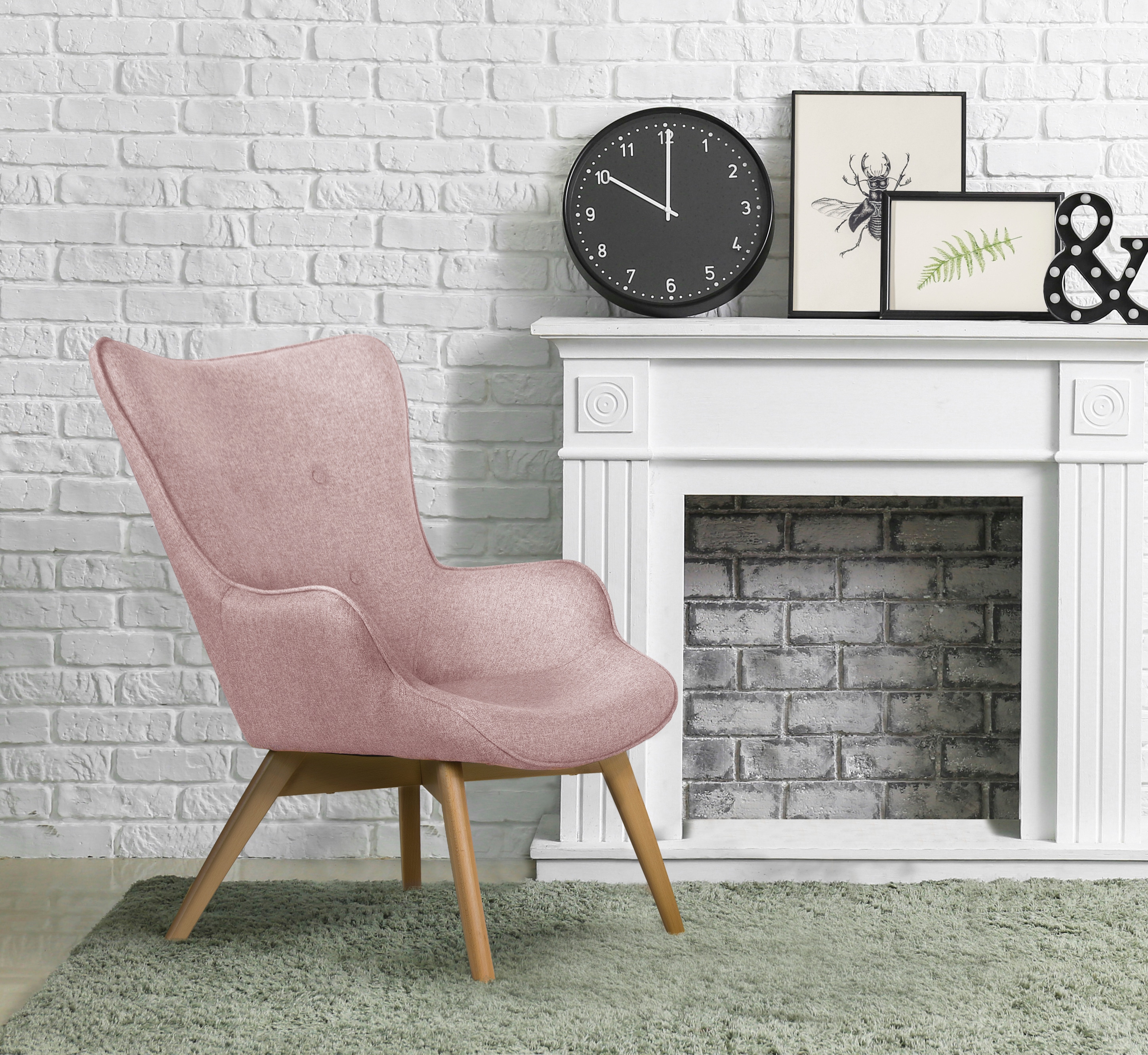 Sessel ANDAS "Nicko", rosa, B:71cm H:96cm T:86cm, 100% Polyester, Sessel, Design-Sessel Sessel mit Hocker Lounge-Sessel Einzelsessel, wahlweise mit und ohne Hocker